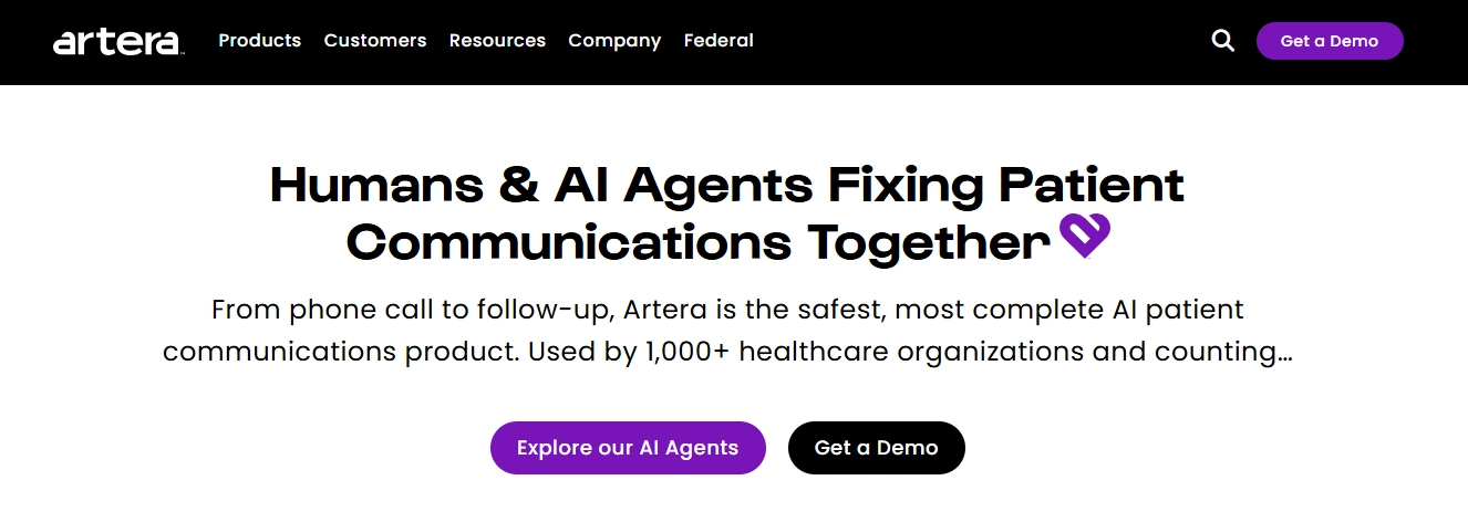 Artera site screenshot